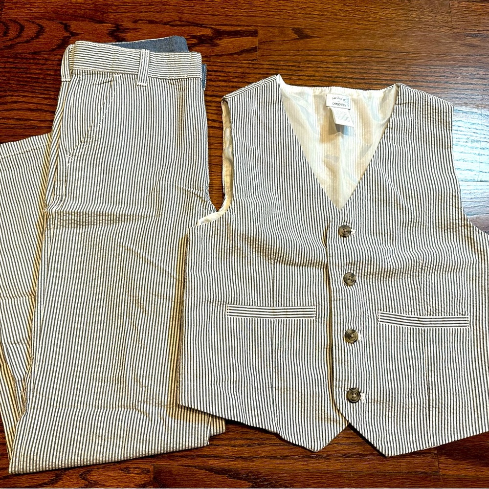 2pc Gymboree Blue Seersucker Vest/Pants Suit Size L